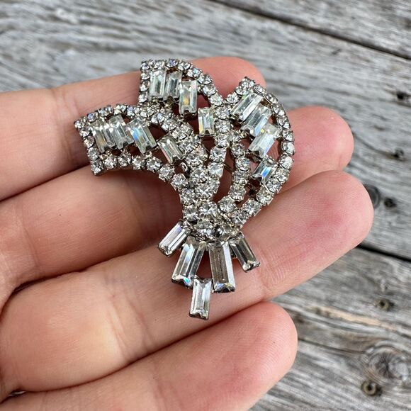 Vintage Jewelry Clear Baguette Rhinestone Art Deco Brooch Pin - Picture 2 of 4